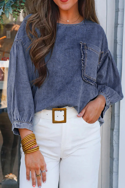 Denim Ruffled Blouse